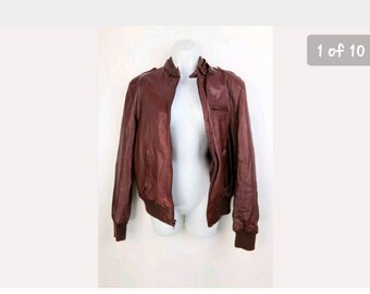 Vintage 70s Sartell Women's Brown Genuine Leather Motorcycle Bomber Jacket Size 29