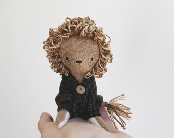 studious lion - handmade soft sculpture animal