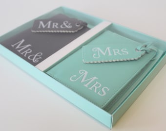 Mr and Mrs passport covers, Luggage Tags Wedding gift honeymoon Bridal present