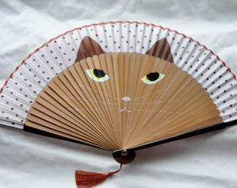 Cat Hand Fan with sleeve -Handheld Folding Fan, Japanese Hand Fan,Japanese folding fan,cherry blossom