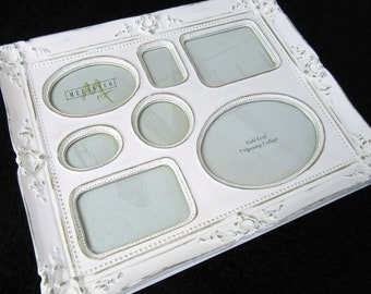 White Ornate Collage Picture Frame~Display 7 Pictures~Vintage Style Shabby Chic~Nursery Baby Wedding Photos Cottage Chic Victorian Decor