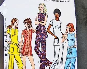Vintage Sewing Pattern 1970s Misses size 10 McCalls Pounds Thinner Pattern Slimming Womens Tunic with Pants Pattern 70s
