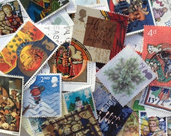 30 Assorted UK Christmas Postage Stamps - Collage - Cards - Smash Books - Junk Journals - Decoration