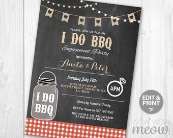 I Do BBQ Invitation Couple's Shower Printable Invite Engagement Party INSTANT Download Jar Lights Red Chalk Personalize Editable Printable