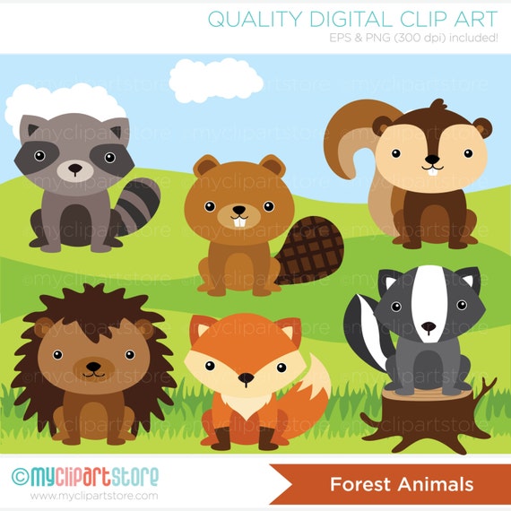 Clipart Forest Animals raccoon skunk squirrel hedgehog