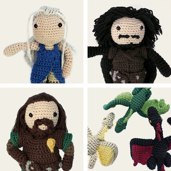 Game of Thrones Pack: Daenerys, Jon Snow, Ned Stark & Daenerys Dragons. Amigurumi Pattern PDF.
