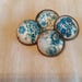 Floral blue and white dome glass buttons at 7/8 inch set of 4
