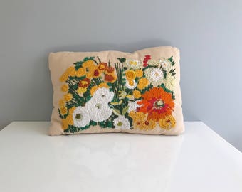 Vintage Crewel Floral Throw Pillow