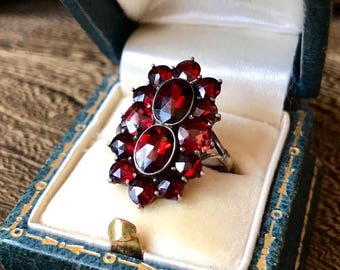 Antique Victorian Gold bohemian garnet cluster ring