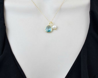 Gold Aquamarine Necklace, Dainty Minimal Necklace, Delicate Minimalist Necklace, Aquamarine Birthstone Necklace, Simple Stone Necklace,