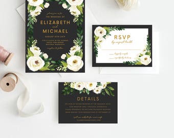 Greenery Floral Wedding Invitation Template, Flower, Floral, Green Leaves, Sprigs, Script, Greenery, Leaves, Foliage, Organic, 105