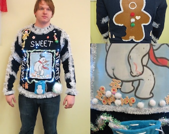 Made to Order Funny Frosty's Sweet Treats Tacky Ugly Christmas Sweater Light up, Mens Womens Frozen Gingerbread Men Snowball Treats Poop