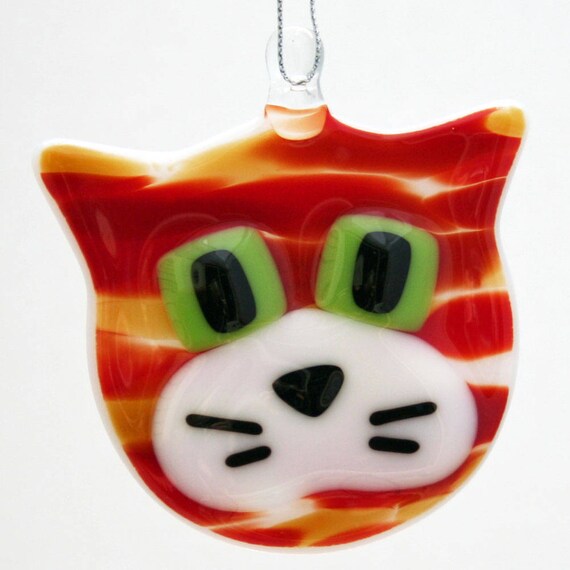 Glassworks Northwest Orange Tabby Cat Fused Glass Ornament 0718