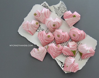 12+ origami hearts | pink wedding heart || bridal shower decor | bridesmaids gifts -pink rose