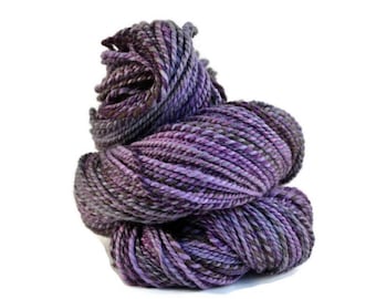 Handspun Yarn, Hand Dyed BFL, Blue Faced Leicester wool, 2 ply Aran weight, 175 yards, purple, black handspun BFL, bfl yarn - Maleficent