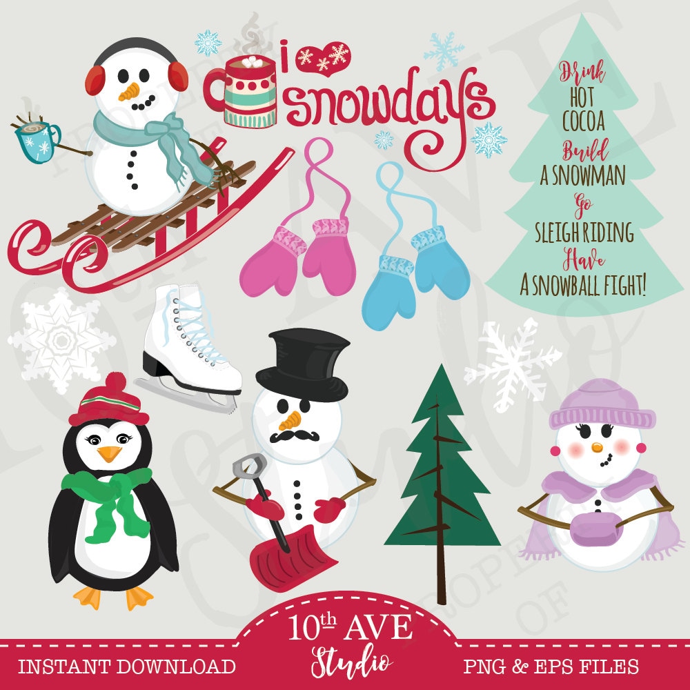 Download Snow Day Clipart/Vector Graphics Snowman snowflake sled