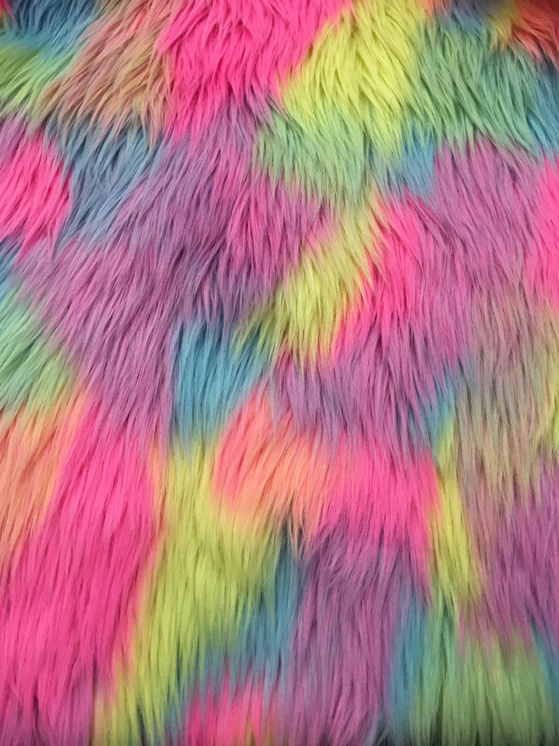 Patchwork 60 Wide Faux Fur Fabric Unicorn Rainbow