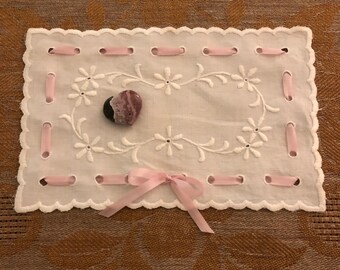 Hand Embroidered Linen Doily