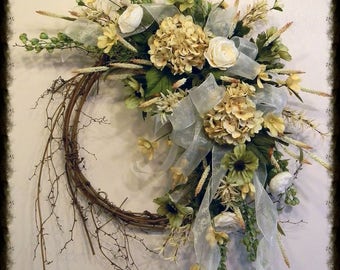 All Season Wreath, Spring Summer Wreath For Front Door Wreaths, Hydrangea Wreath, Elegant Summer Door Wreath, Everyday Wreath, Floral Wreath