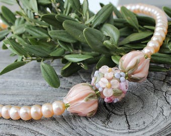 Lampwork Necklace, Handmade Lampwork Necklace, Flower Necklace, Lampwork Pendant, lampwork Flower Necklace