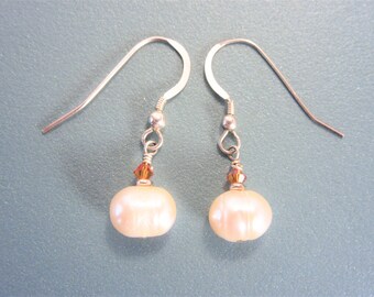 Vintage Handmade Sterling Baroque Pearl Dangle Earrings