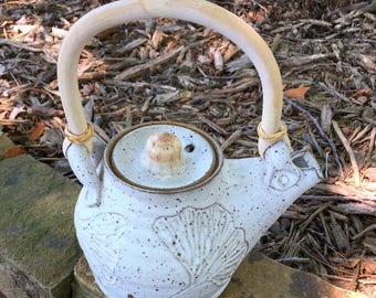 Speckled Ginkgo Leaf Teapot Handmade Pottery by Daisy Friesen
