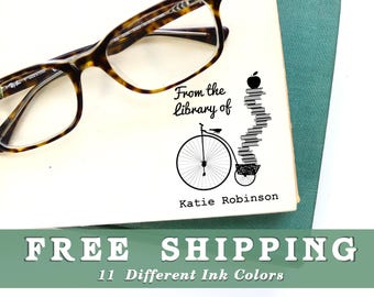 Custom Penny-Farthing Ex Libris Stamp, Bike Ex Libris Stamp, Book Plate Stamp, Bookplate Stamp, Custom Self Inking Stamp or Wood Stamp