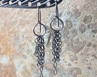 HOOP Earrings with sterling silver chain fringe, silver jewelry, sterling silver hoop earrings, handmade earrings Angry Hair Jewelry