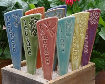 4 Vegetable & Herb Garden Stakes - Plant Markers - A Set of 4 ceramic garden markers - READY TO SHIP