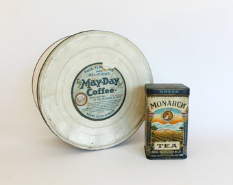 Vintage May Day Coffee Advertising Tin Farmhouse Kitchen Decor Storage