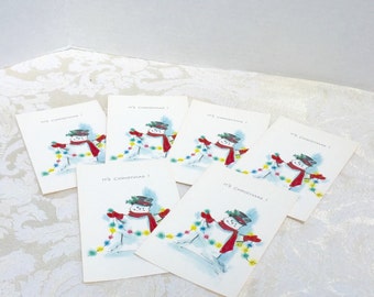 Set of Six Vintage Snowman Cards / Christmas Cards and Envelopes by Norcross