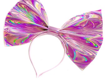 Giant Holographic Headbow ~ Pink