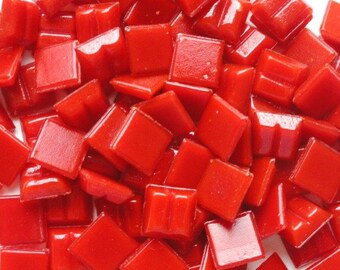 100 Bright Red Mini Vitreous Glass Mosaic Tiles 3/8" Beveled Keyed//Mosaic Supplies//Mosaic//Mosaic Piece//Craft Supplies