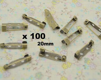 100 x brooch pin metal seam 20mm / 5mm