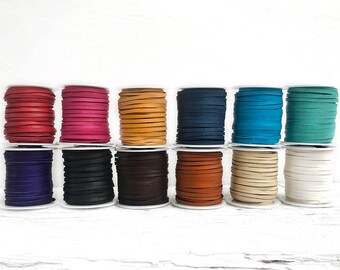 Deerskin Leather Lace Cord 1/8" Flat Soft Leather Cord Supplies for Jewelry By the Yard, 3 Feet x 3mm Necklaces Beads Tassels Leather Supply