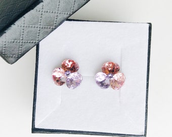 Flower stud earrings made with Swarovski Crystals light rose, rose, violet and sterling silver settings