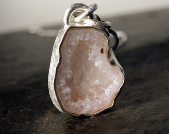 One of a Kind - White Geode Druzy Necklace in Sterling Silver