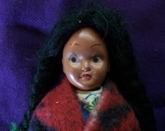 Vintage Plastic Indian Doll, in Traditional Costume - 1960
