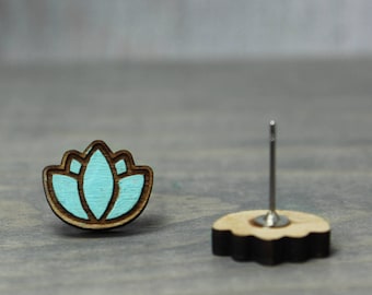 Lotus Earrings Earrings, Wood Earrings, Yoga Earrings, Zen Earrings, Painted Earrings, Hand Painted, Nature Earrings, Nature Jewelry