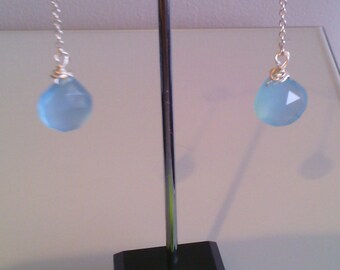 Blue Chalcedony and 925 Sterling Silver Tear Drop Earrings