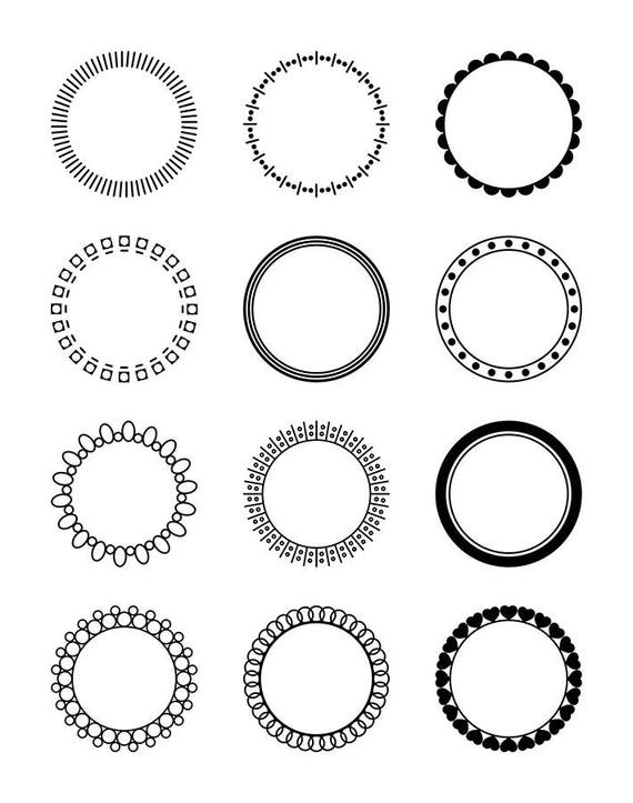 12 Circle Frames Clipart, Monogram Frame SVG, Round Frame ...