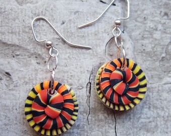 Flaming Stacker Bead Earrings .. handmade polymer clay beads