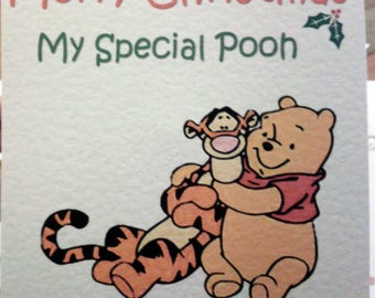 Winnie The Pooh and Tigger Too Christmas Card - Personalised or Non Personalised. Cute! Hugging.