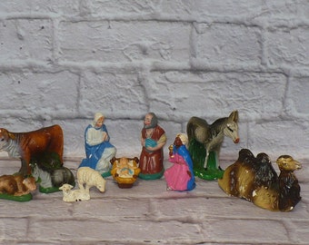 Old Antique Vintage JAPAN NATIVITY Christmas Lot of Figures Mary Baby Jesus Joseph Animals for Creche