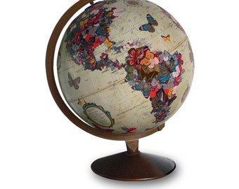 Vintage Globe Art, Flutter By, Butterfly Globe Art, Butterflies World Globe