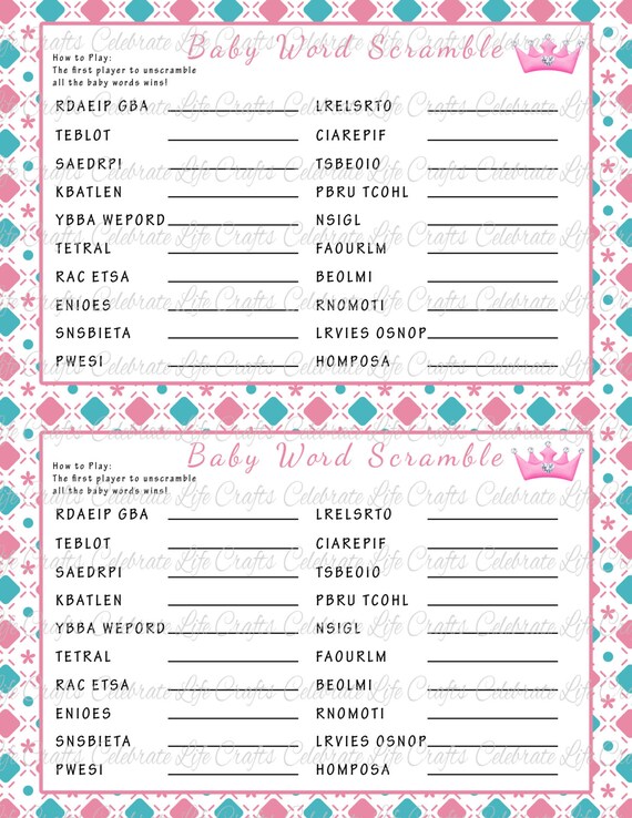 baby shower word scramble game printable baby shower games
