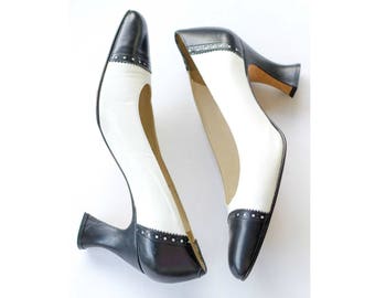 Black and white brogue spectator pumps with Louis heel SIZE 7 B
