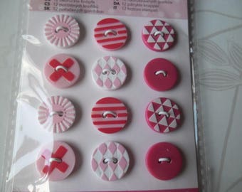 mixed 12 x 6 patterns 2-hole 15 mm Plastic round buttons