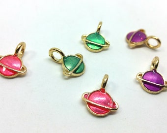 x 1 Enamel Charm - planet space Saturn Jupiter - colours to choose from-metal gold - customized jewelry