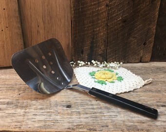 Vintage Stainless Steel Spatula/Made in USA/Black Handle